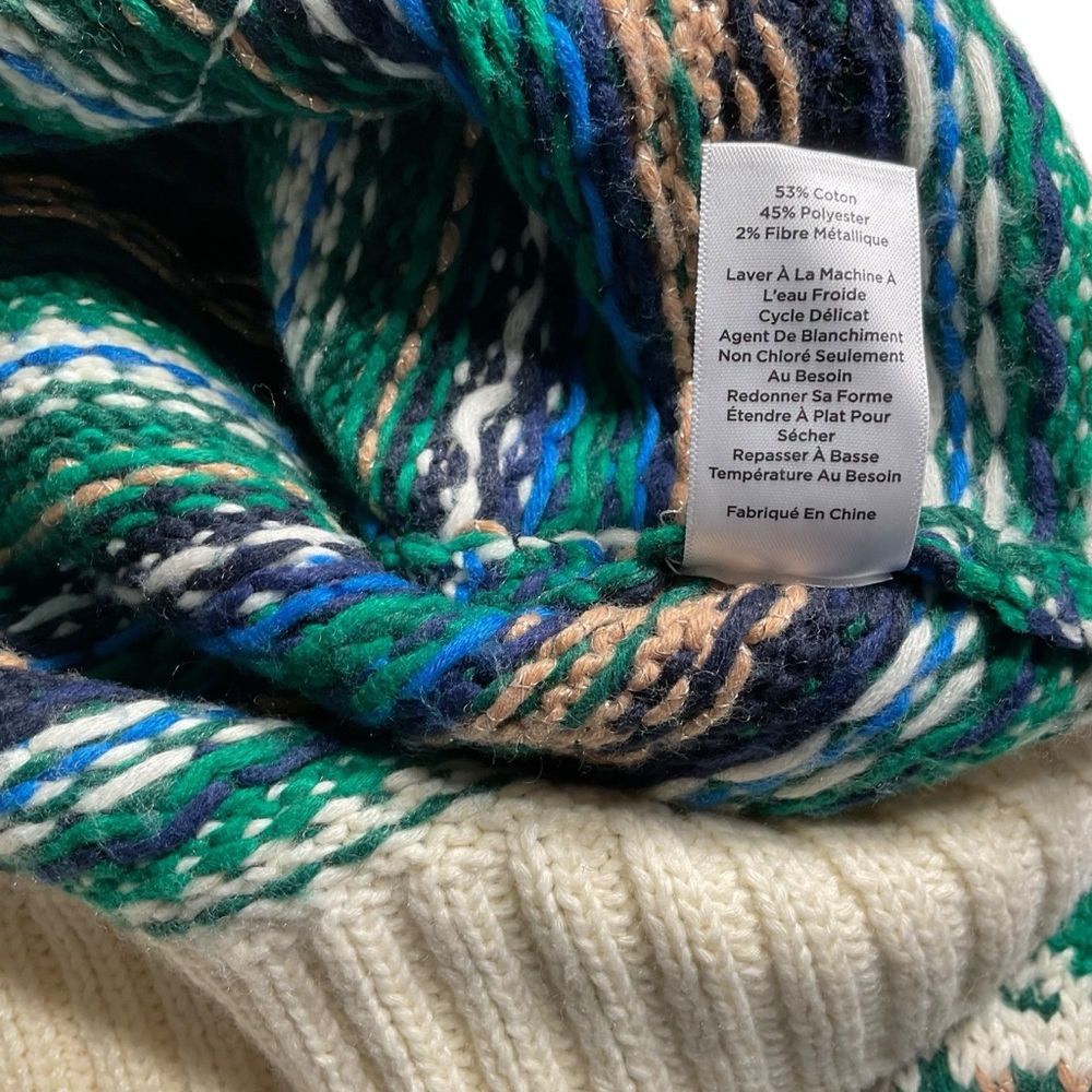 Talbots Fair Isle style green/cream/blue/tan striped Cardigan. 1X. NWT - Picture 7 of 14